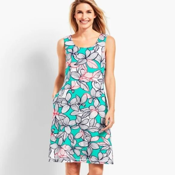 Talbots jersey knit stretchy cross back detail spring florals knee length dress - Picture 1 of 12